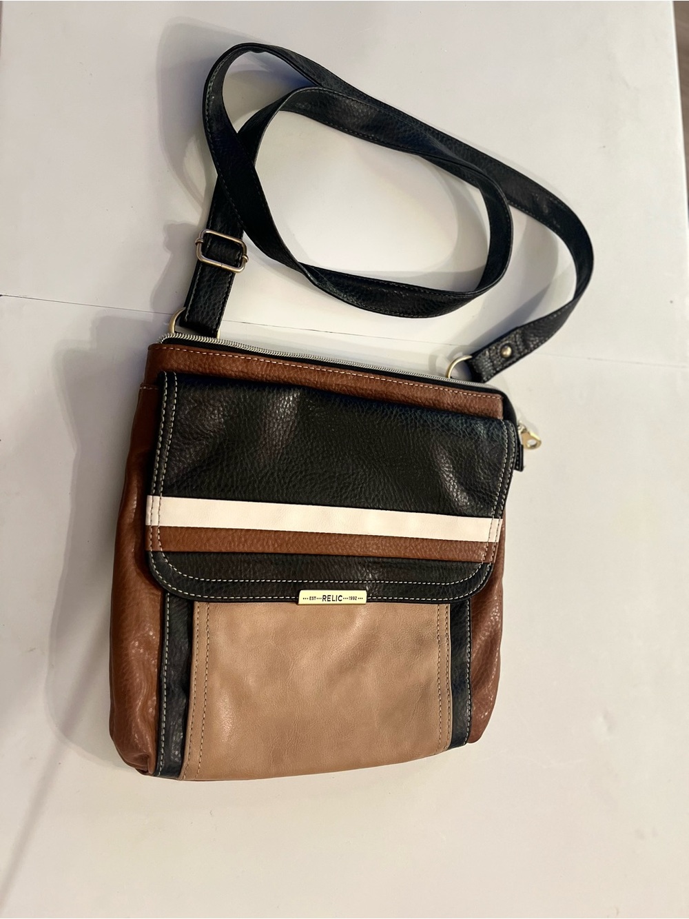 Relic Colorblock Messenger Crossbody in Black, Brown, Tan